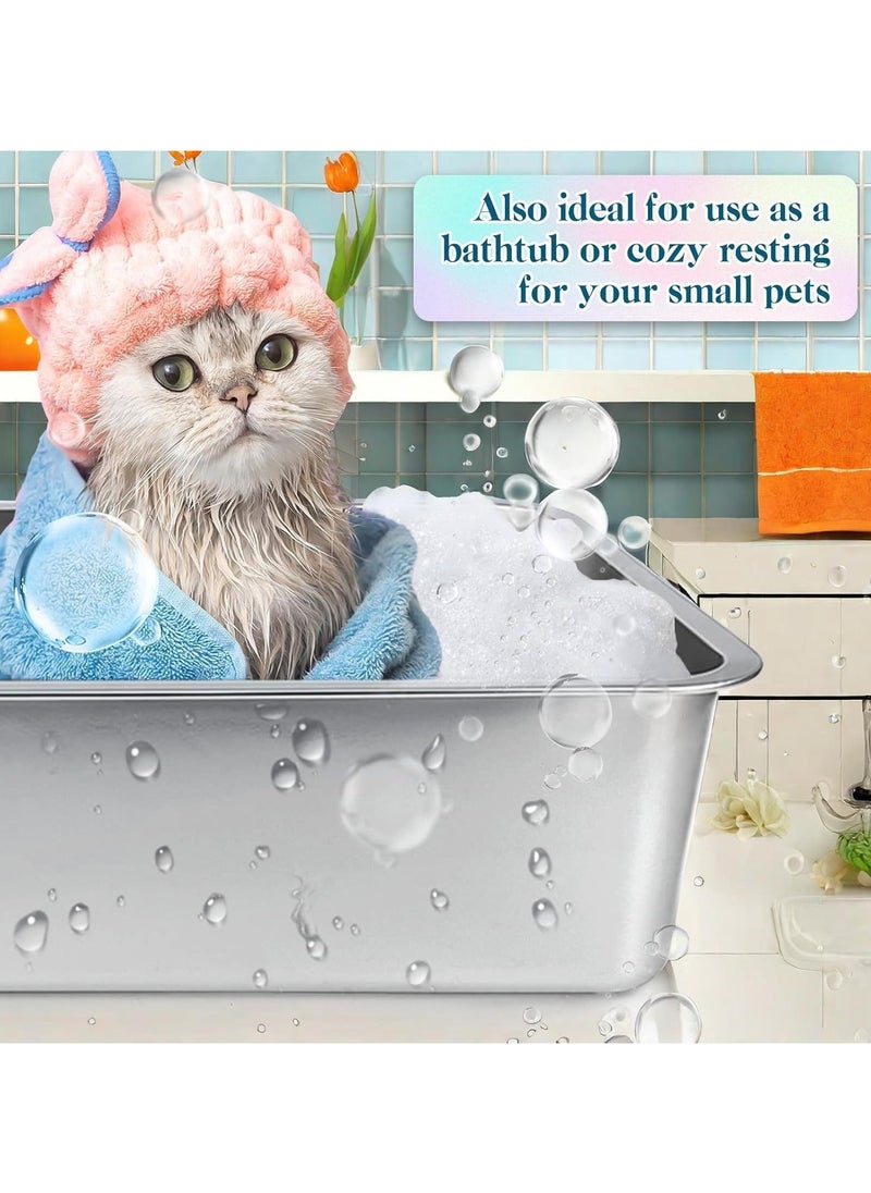 Stainless Steel Cat Litter Box - Large Litter Box for Big Cats - Easy to Clean, Never Absorbs Odor, Stains, or Rusts - Silver (17.7