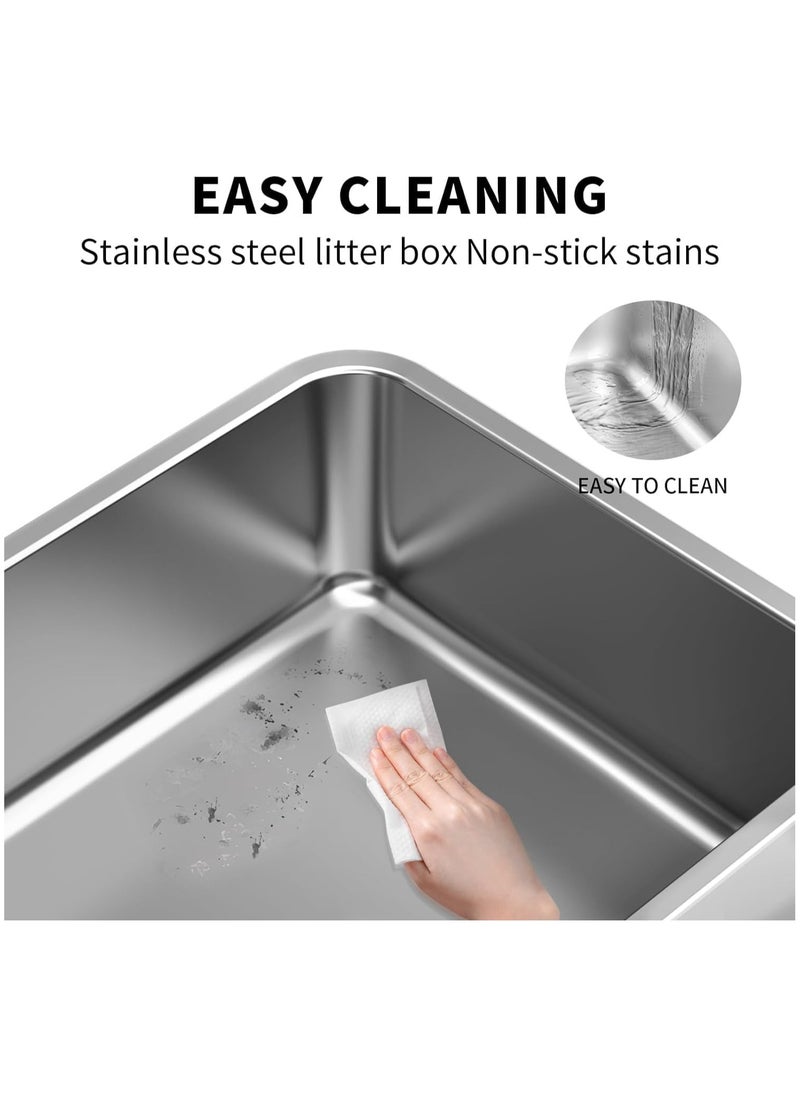 Stainless Steel Cat Litter Box - Large Litter Box for Big Cats - Easy to Clean, Never Absorbs Odor, Stains, or Rusts - Silver (17.7