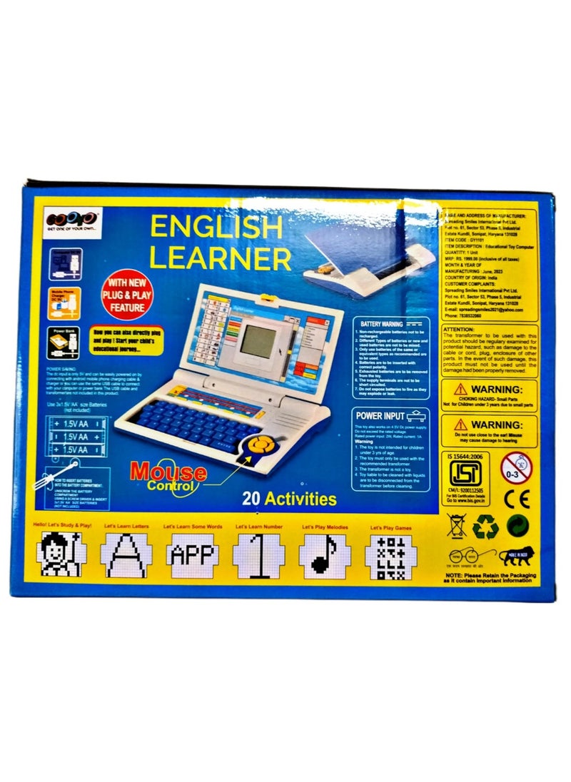 Interactive Educational Laptop for Kids with Mouse – 20 Learning Games and Activities – Fun Learning Notebook Toy – Blue