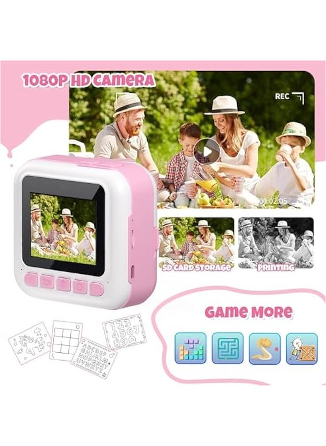 Kids Camera Instant Print, Camera for Kids with Printable Photos, Toddler Camera Toys for Children Ages 3-14, Digital Camera Birthday Gifts for Girls 4 5 6 7 8 9 10 11 12 13 Years Old (Pink)
