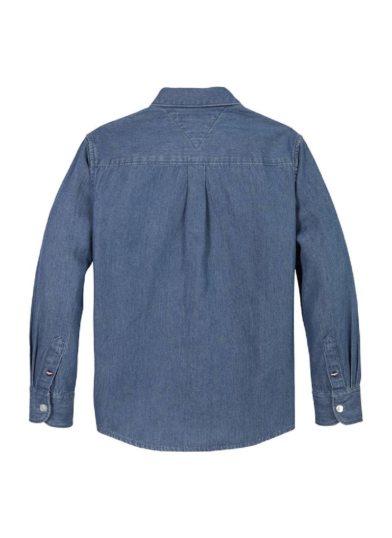 Boys' Chambray Denim Shirt - Cotton, Blue