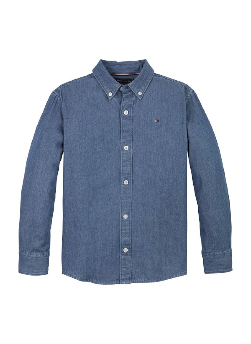 Boys' Chambray Denim Shirt - Cotton, Blue