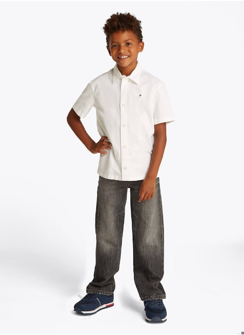 Boys' Short Sleeve Oxford Shirt - Cotton, White