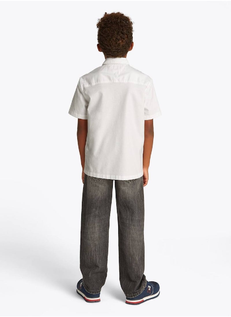 Boys' Short Sleeve Oxford Shirt - Cotton, White
