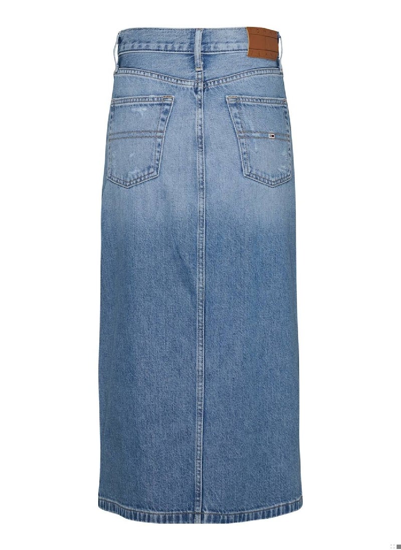 Women's Denim Midi Skirt - Cotton, Blue
