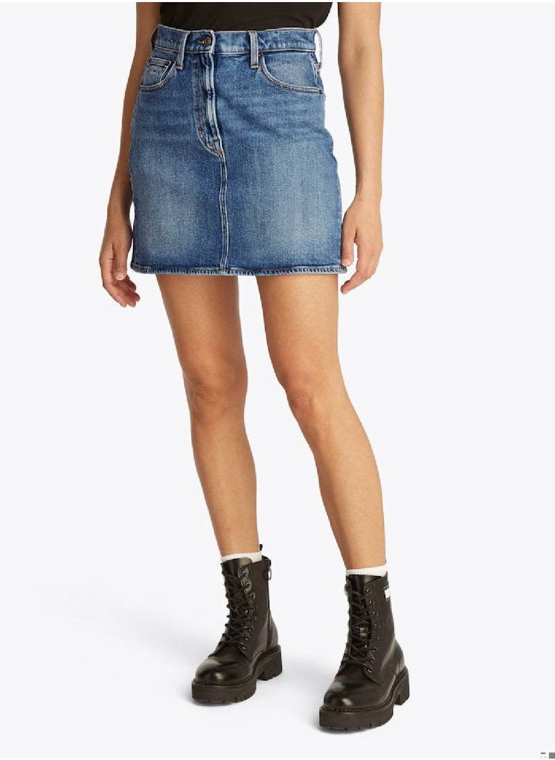 Women's Faded Denim Mini Mom Skirt - Cotton, Blue
