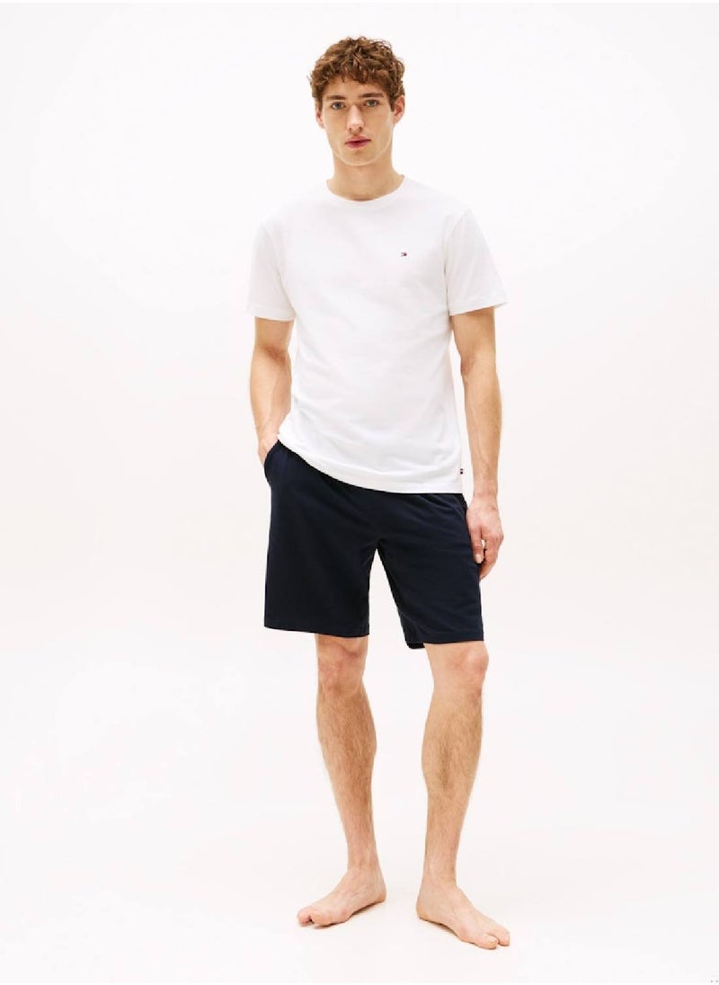 Men's T-Shirt And Shorts Pyjama Set - Cotton, White
