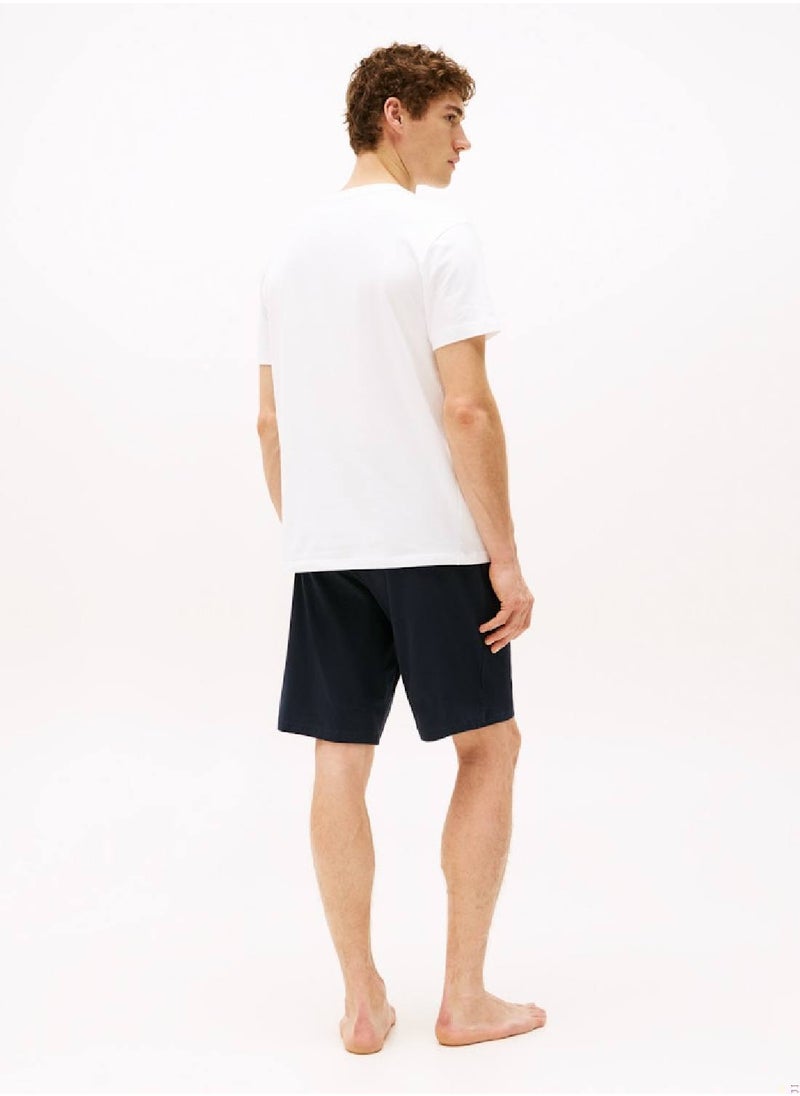 Men's T-Shirt And Shorts Pyjama Set - Cotton, White