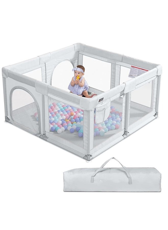 Baby Playpen, Large Baby Playard, Indoor & Outdoor Kids Activity Center with Anti-Slip Base, Sturdy Safety Play Yard with Breathable Mesh, Kid's Fence for Infants Toddlers (Grey, 180×210cm)
