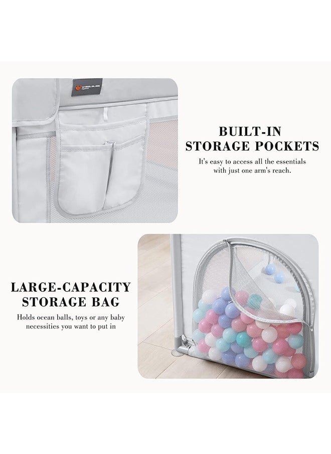 Baby Playpen, Large Baby Playard, Indoor & Outdoor Kids Activity Center with Anti-Slip Base, Sturdy Safety Play Yard with Breathable Mesh, Kid's Fence for Infants Toddlers (Grey, 180×210cm)