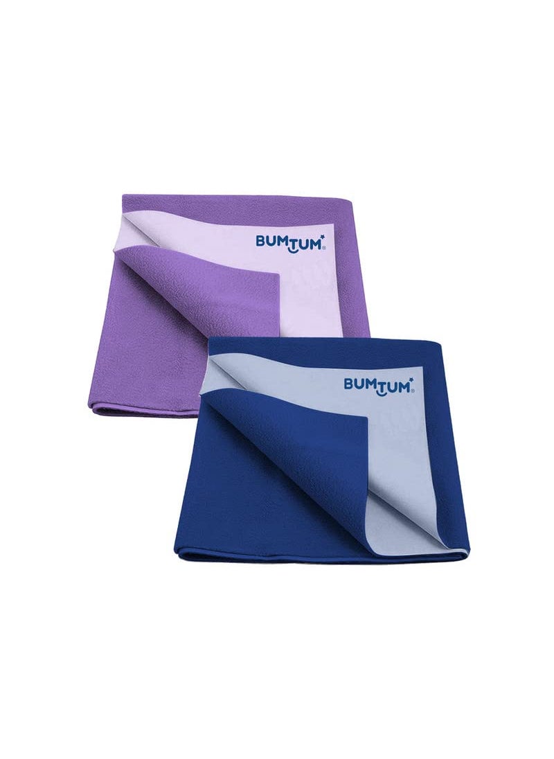 Bumtum Baby Dry Sheet Waterproof Quick Soft Fleece Baby Bed Protector | Anti-Bacterial & Odour Free | Extra Absorbant, Reuseable & Washable (Lilac + Royal Blue Combo, Small Size, Pack of 2)