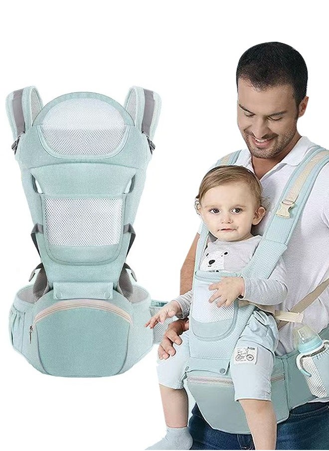 6-in-1 Baby Carrier with Hip Seat, Multifunctional Waist Carrier for Walking, Shopping, Hiking, Travel- Adjustable Hip Seat Baby Carrier for 0-36 Months Baby, Gift Box Packaging (Green)
