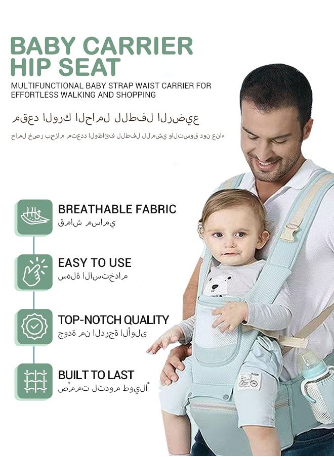 6-in-1 Baby Carrier with Hip Seat, Multifunctional Waist Carrier for Walking, Shopping, Hiking, Travel- Adjustable Hip Seat Baby Carrier for 0-36 Months Baby, Gift Box Packaging (Green)
