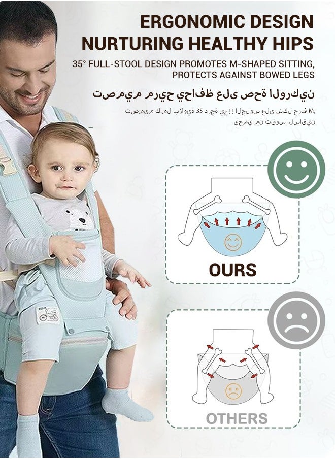 6-in-1 Baby Carrier with Hip Seat, Multifunctional Waist Carrier for Walking, Shopping, Hiking, Travel- Adjustable Hip Seat Baby Carrier for 0-36 Months Baby, Gift Box Packaging (Green)