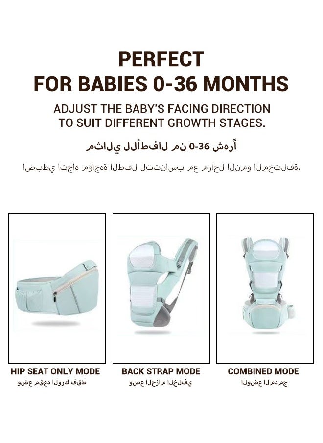 6-in-1 Baby Carrier with Hip Seat, Multifunctional Waist Carrier for Walking, Shopping, Hiking, Travel- Adjustable Hip Seat Baby Carrier for 0-36 Months Baby, Gift Box Packaging (Green)