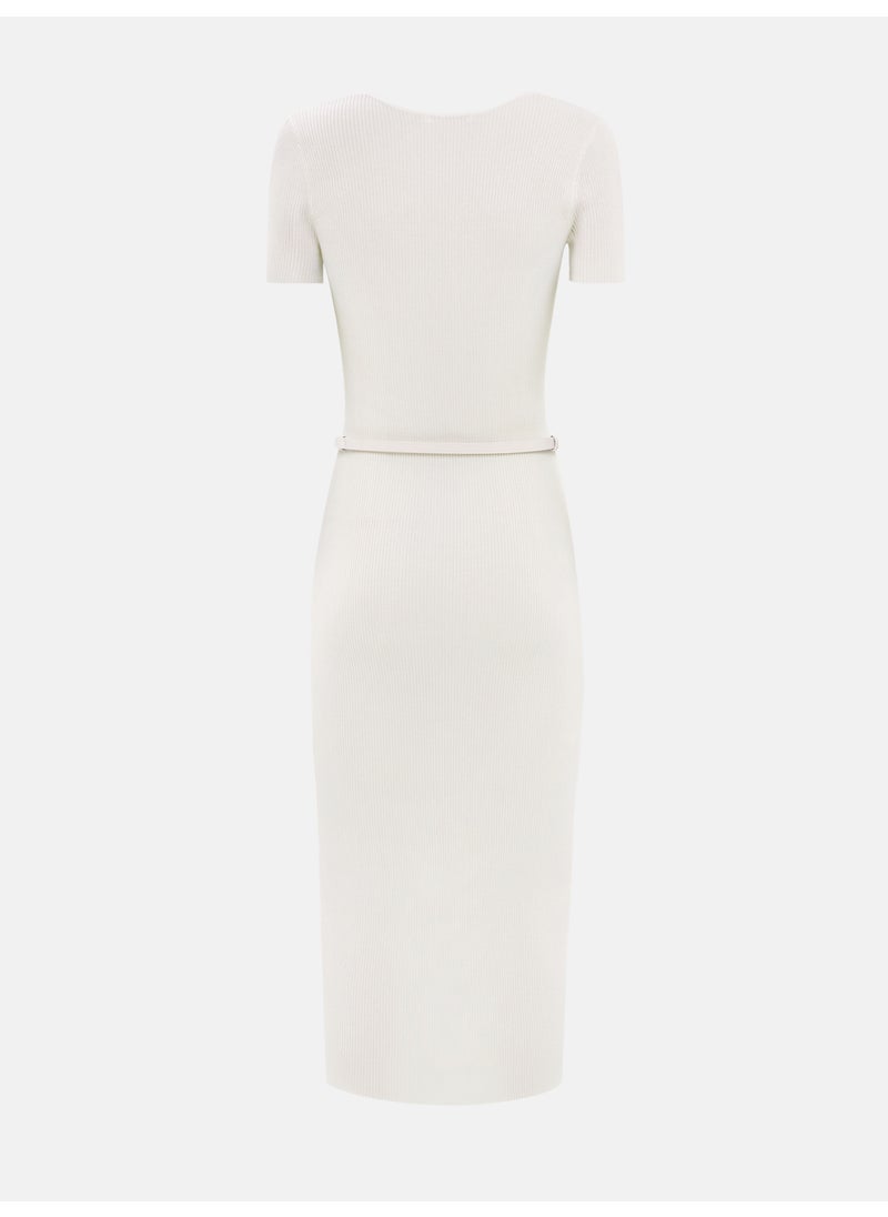 Knitted midi dress with buttons at the front and matching belt