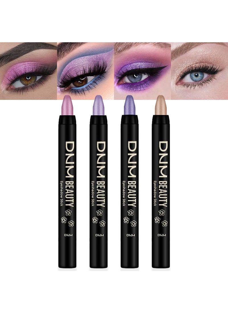 AMY'S DIARY Eyeshadow Pencil Cream Stick 4Pcs Set, Eye Eyeshadow Waterproof Pearl Pink Purple Mocha Beige Shimmer Metallic Eyeshadow Crayon Stick (Set04)