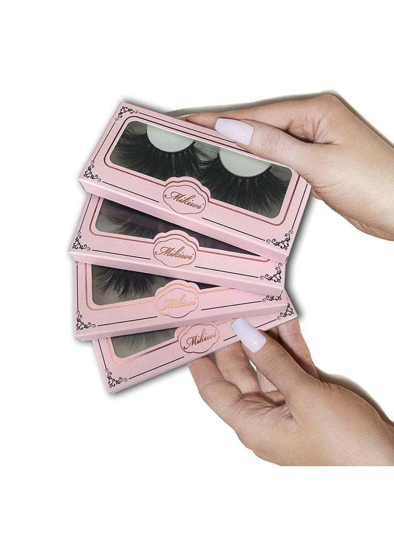 Mikiwi 25mm Mink Lashes, Fluffy Volume Mink Eyelashes, Real 5D Mink Lashes Bulk, Dramatic Long 25mm Eyelashe, Wholesale Mink lashes, Pack of 4