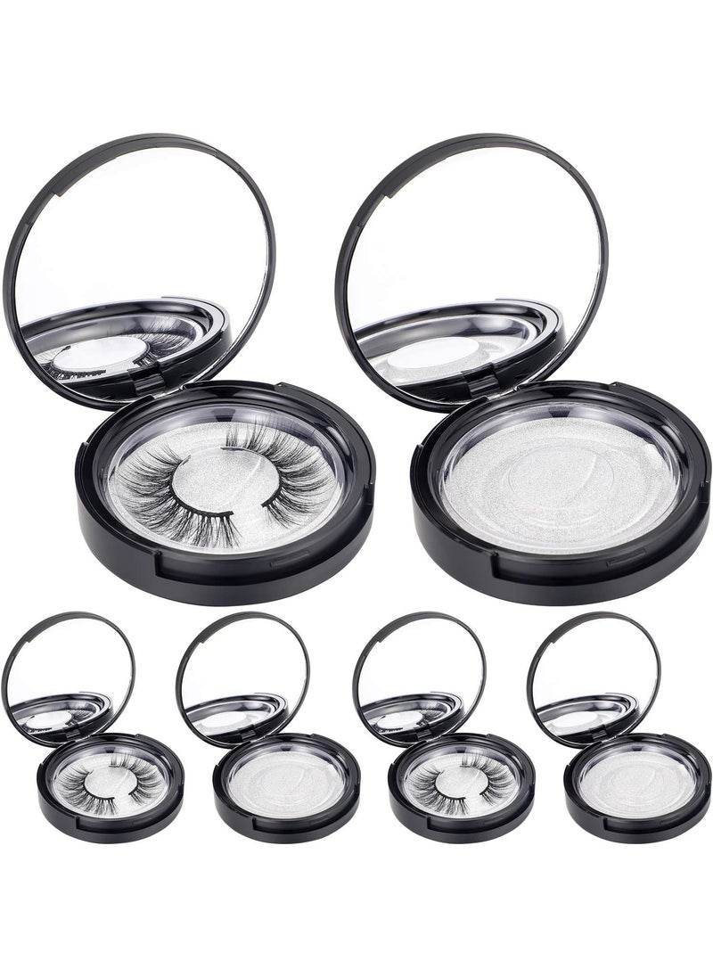 Maitys 6 Pcs Eyelash Packaging Circle Box with Mirror, Eyelash Storage Box Empty Lash Case with Lash Holder for Women(Matte Black)