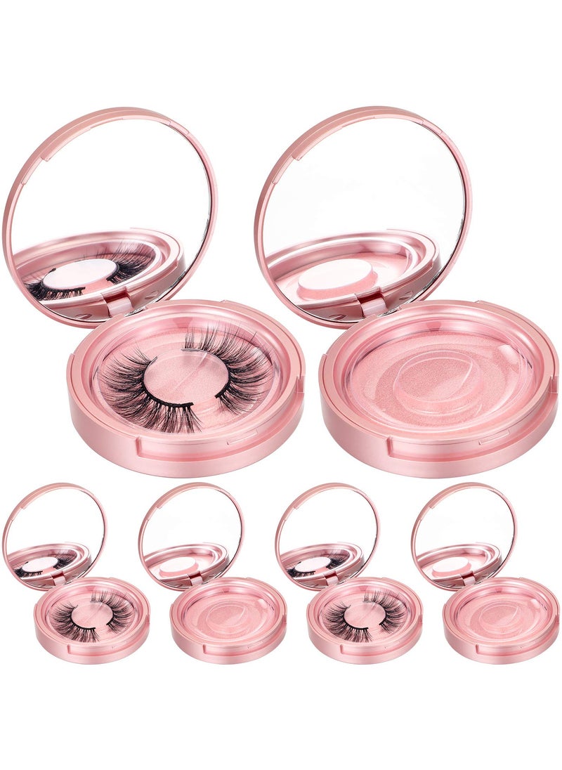 Maitys 6 Pcs Eyelash Storege Box with Mirror,Circle Eyelash Packaging Holder Case Empty Lash Box with Lash Holder Lash Organizer Container for Travel Storage Cosmetic Women Ladies (Rose Gold)