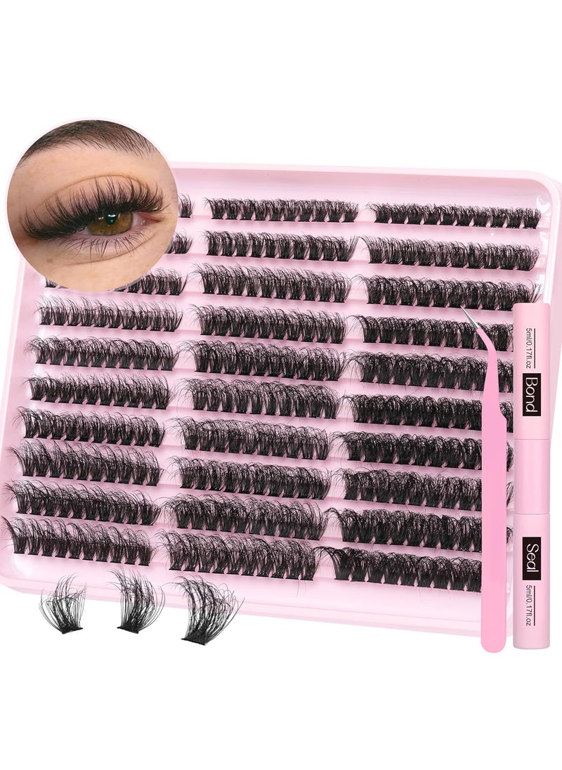 Fluffy Lash Extension Kit 60D+80D+100D Lash Clusters Thick Eyelash Extension Kit 10-18mm Individual Lashes Kit 300PCS Eyelashes Extension with Bond and Seal and Lash Extension Tweezers by TNFVLONEINS