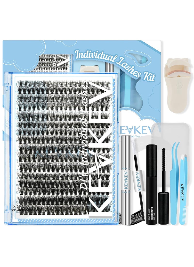 KevKev Lash Clusters Kit 3D Style Cluster Lashes 30D+40D+50D 320 Pcs DIY Lash Extensions Eyelash Clusters GLue Individual Lashes Remover Cluster Thin Band & Soft (Pluffy 30D+40D+50D Kit,8-16mix)