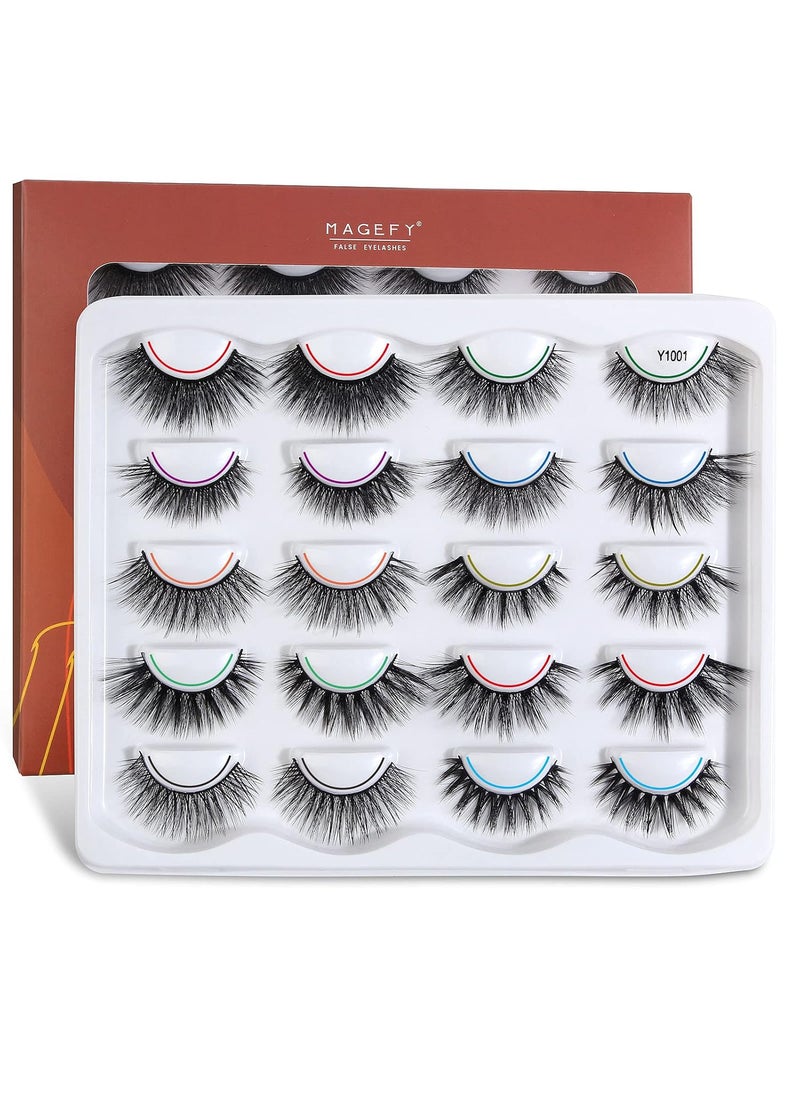 MAGEFY False Eyelashes 10 Styles Mixed 3D Faux Mink Lashes Pack From Natural to Dramatic 10 Pairs Handmade Soft Fluffy Eye Lashes Multipack