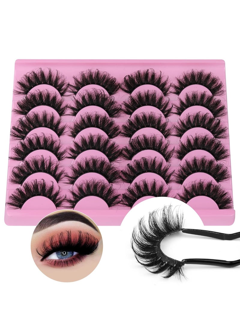 Lashes Fluffy Russian Strip Mink Lashes 18mm D Curl 12 Pairs Wispy Fake Eyelashes Natural Extension Fox Eye Lashes Pack by Yawamica