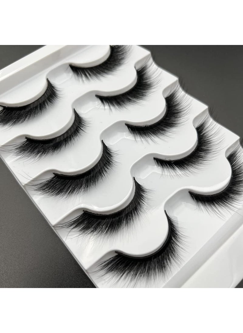 Cat Eye Lashes, 5 Pairs Mikiwi 100% Real Mink Cat Eye Look False Eyelashes, 5 Pack 1 Styles, Winged Out Cateye Mink Eyelashes, Fox Eye Effect Natural Look Mink Lashes Strip Multipack 16mm