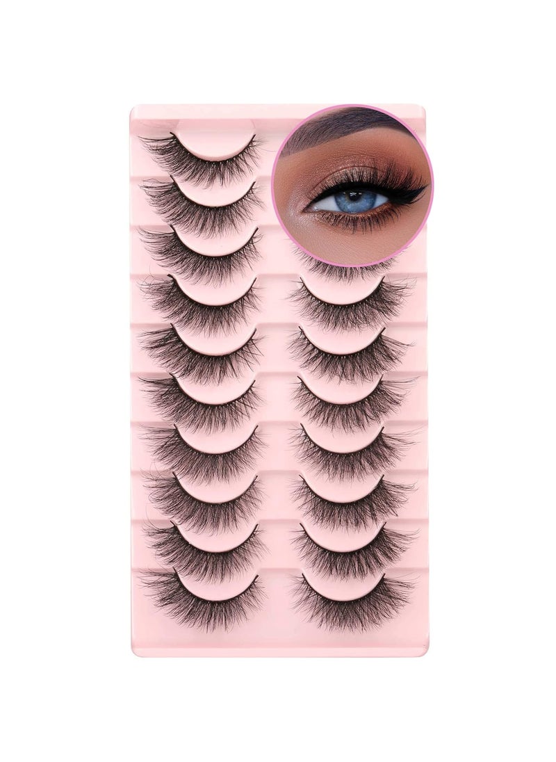 False Eyelashes Mink Lashes Natural Wispy Cat Eye Lashes Fluffy Eyelashes Pack 3D Strip Short Volume Fake Eyelashes 10 Pairs by Geeneiya