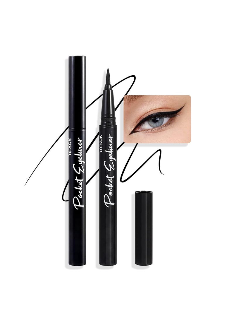 AMY'S DIARY 2 Pcs Waterproof Black Liquid Eyeliner Pen Professional Makeup Liquid Eye Liner Pencil Long Lasting and Smudge Proof Eye Makeup for Women (black+black)