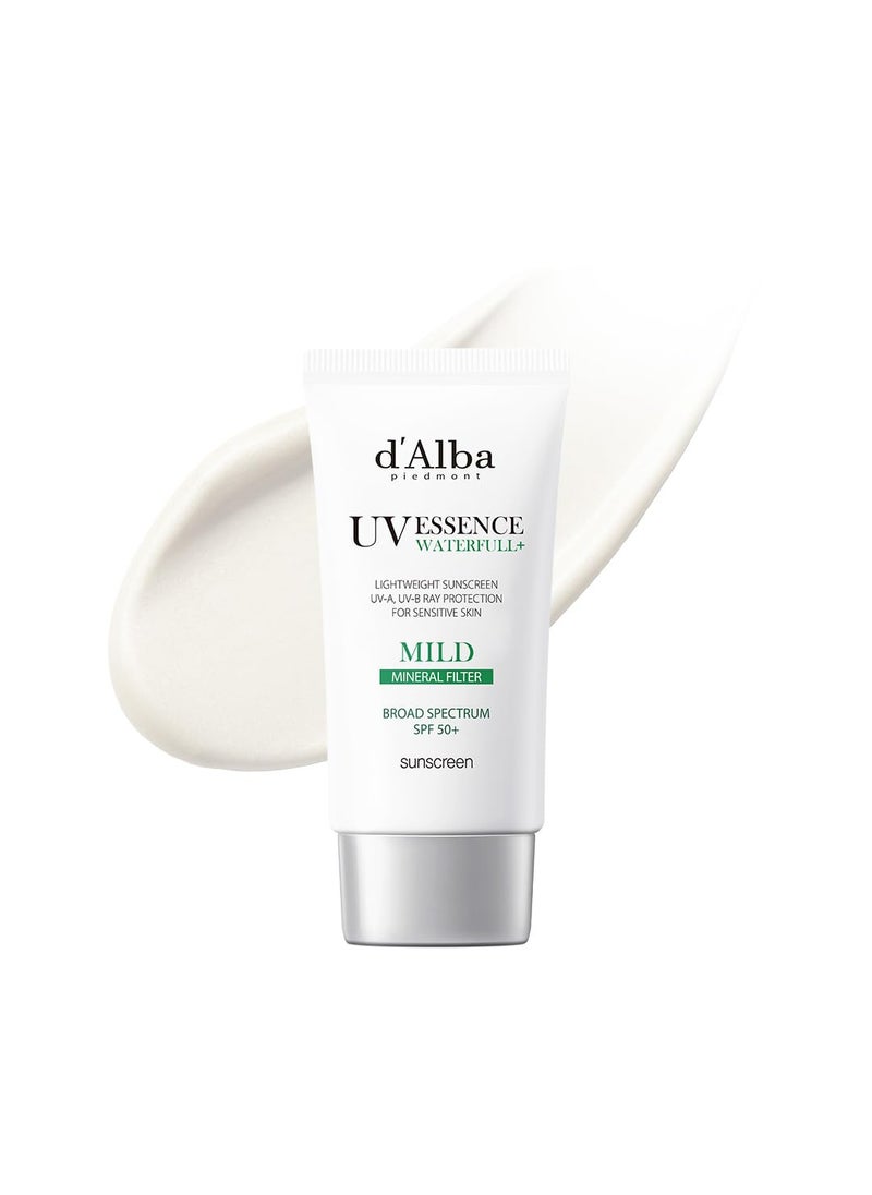 d'alba Piedmont Italian White Truffle Waterfull Mild Sunscreen, Vegan, Mineral Sunscreen, BROAD SPECTRUM SPF 50+ Non-Nano Suitable for Sensitive Skin, Korean Skin Care (1.69 fl. oz)