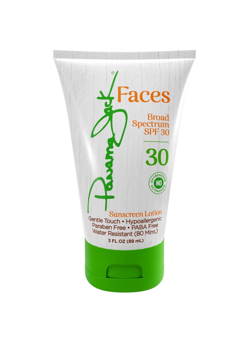 Panama Jack Faces Sunscreen Lotion - SPF 30, Broad Spectrum UVA/UVB Protection, Hypoallergenic, PABA, Paraben, & Gluten Free, 3 FL OZ (Pack of 1)