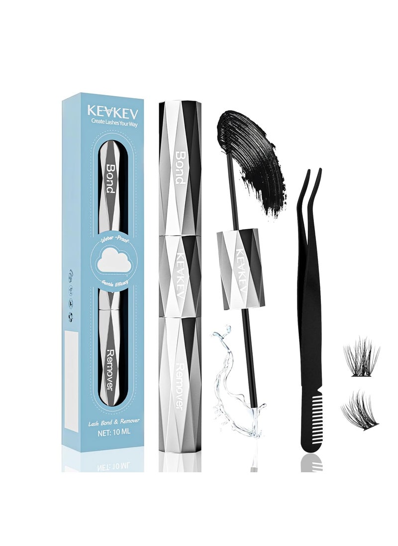 KevKev Lash Glue Eyelash Remover 2 in 1 Lash Bond & Remover Waterproof Lash Cluster Glue Strong Hold 48 Hours Eyelash Cluster Glue Lash Remover Fast Removal with No Residue (10Ml, Bond and Remover)