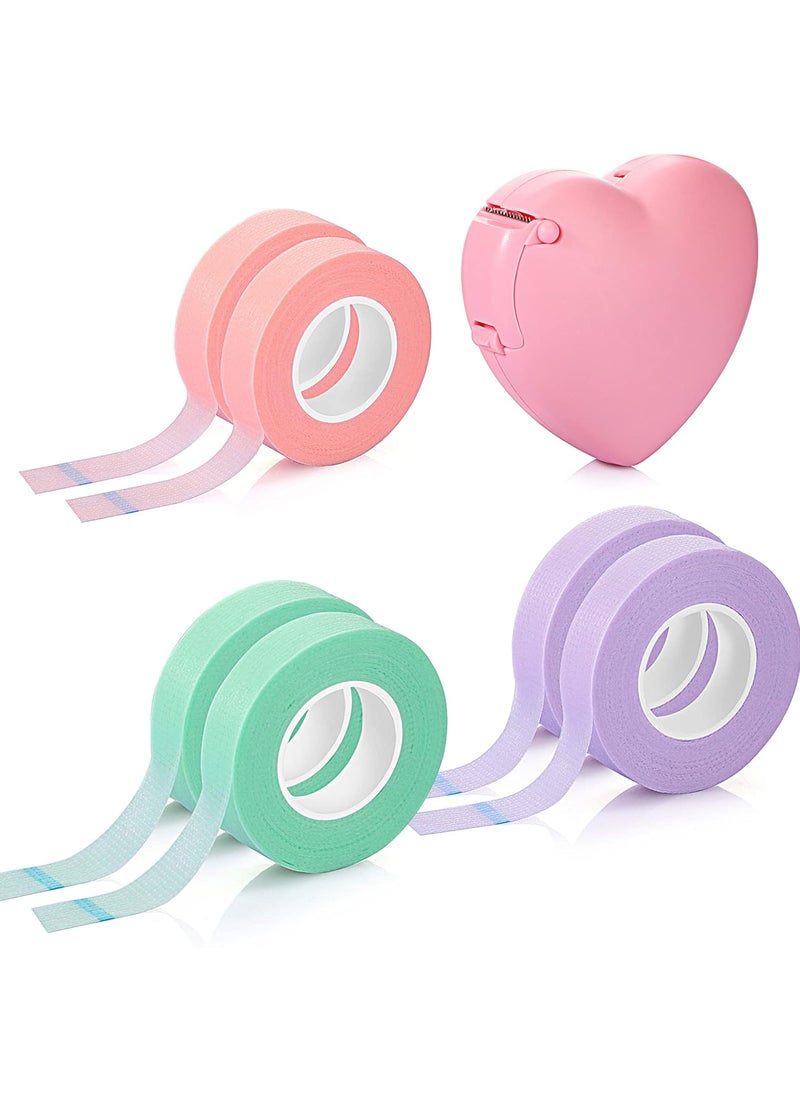 6 Rolls Eyelash Extension Tape Breathable Adhesive Lash Tape Non-woven Fabric Lash Tape with Heart-shaped Tape Dispenser Cutter, 0.5 Inch Wide, 10 Yards Long of Each