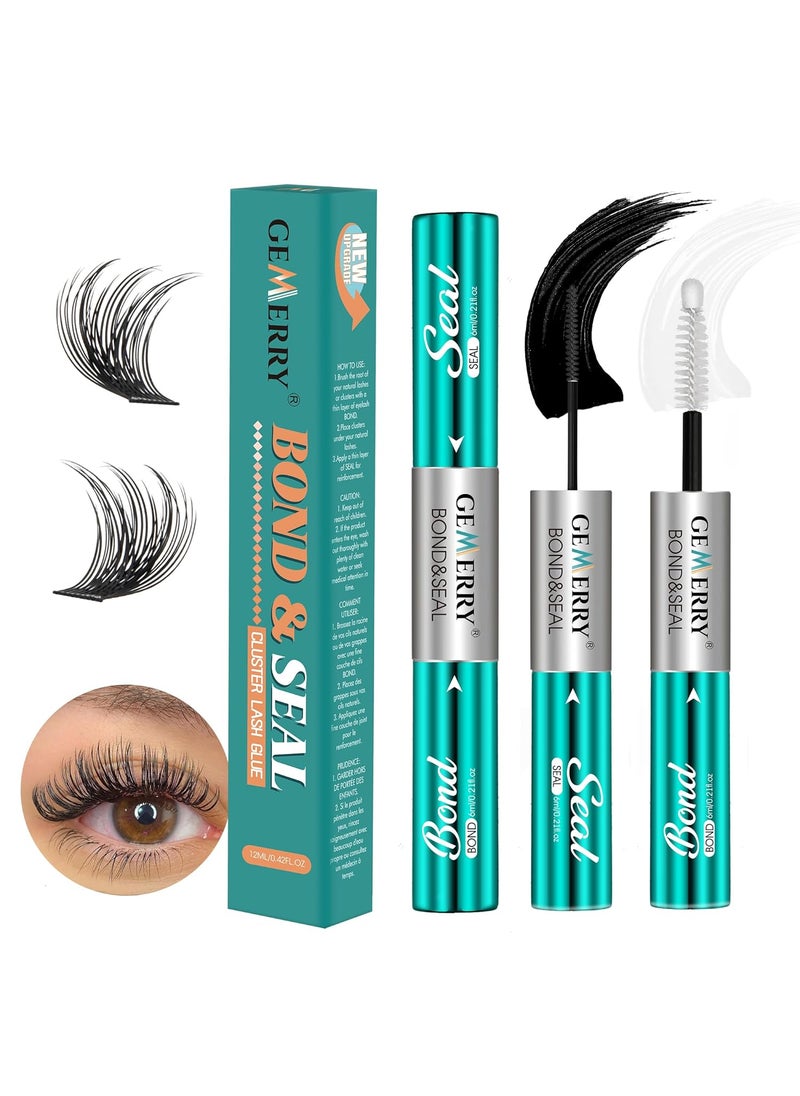 GEMERRY Lash Bond and Seal Waterproof Sensitive Eyes-Friendly Lash Cluster Glue New Upgraded Formula 12 ml Bond and Seal Lash Glue Strong Hold Eyelash Glue for Self Use at Home