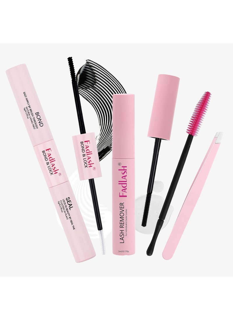 DIY Lash Extensions Kit 4 PCS Lash Bond and Seal & Cluster Lash Glue Remover Fast Removal No Residue and Eyelash Tweezers Waterproof Lash Cluster Glue for Self Application at Home