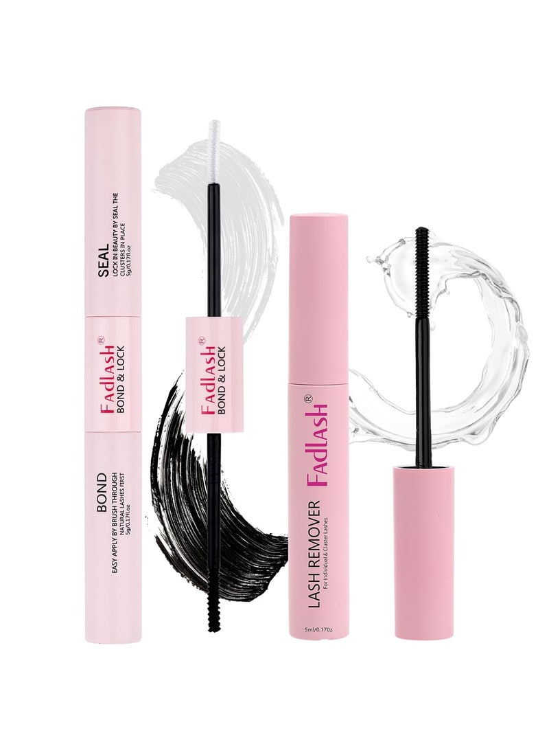 Lash Bond and Seal Lash Extension Remover Kit for Cluster Lashes Soothing Oil 5ML Lash Glue Remover 48-72 Hours Cluster Lash Glue DIY Eyelash Extension Kit Self Application 2 Pcs at Home