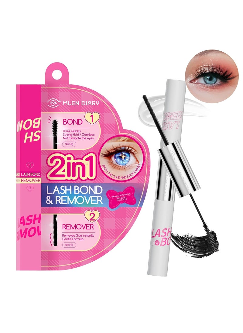 Lash Bond and Remover, 2 in 1 Cluster Lash Glue and Lash Glue Remover 24 Hours Long Lasting Super Strong Hold Waterproof Non-Irritating Lash Extensions Adhesive, Fast Removal No Residue