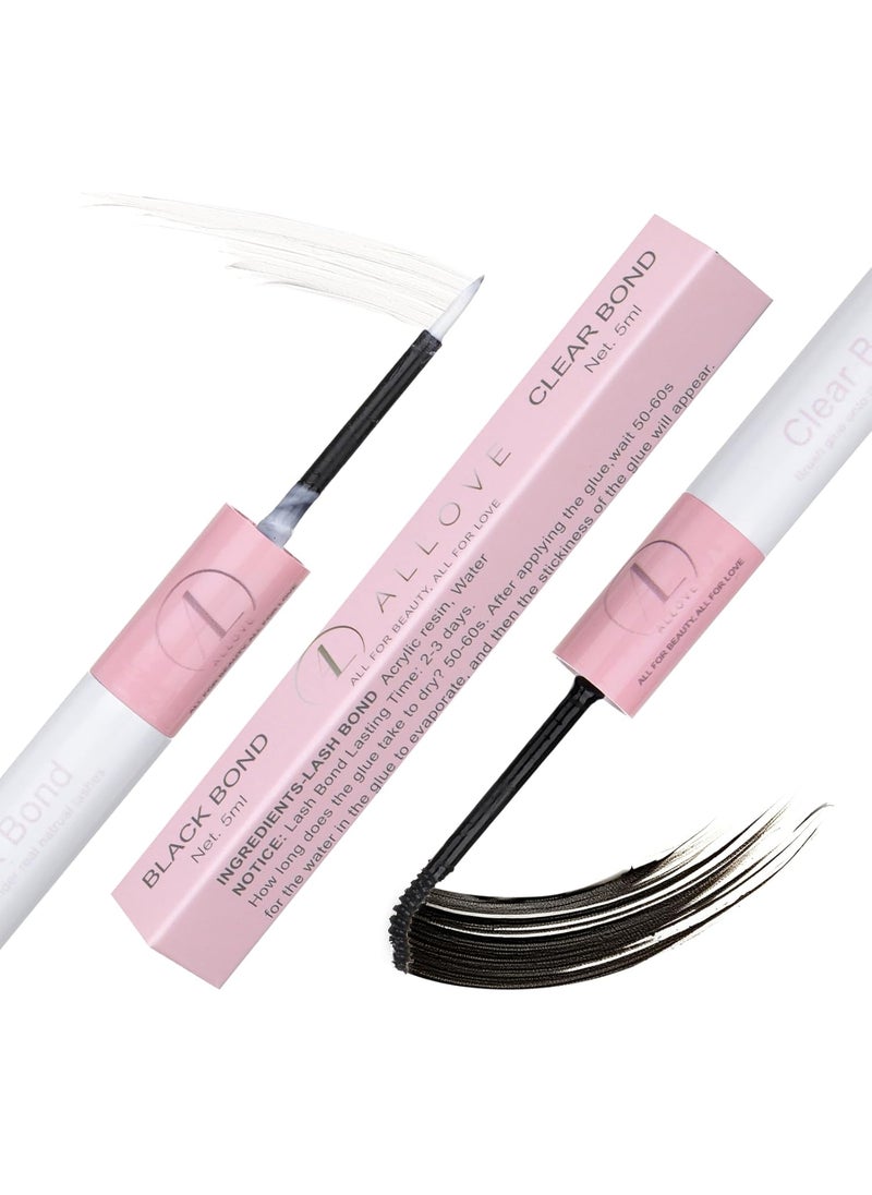 ALLOVE Cluster Lash Glue and Bond for Eyelash Extensions Black & White Lash Adhesive for DIY Lash Extension Strong Hold Individual Lash Glue Waterproof Lash Bond 10ml