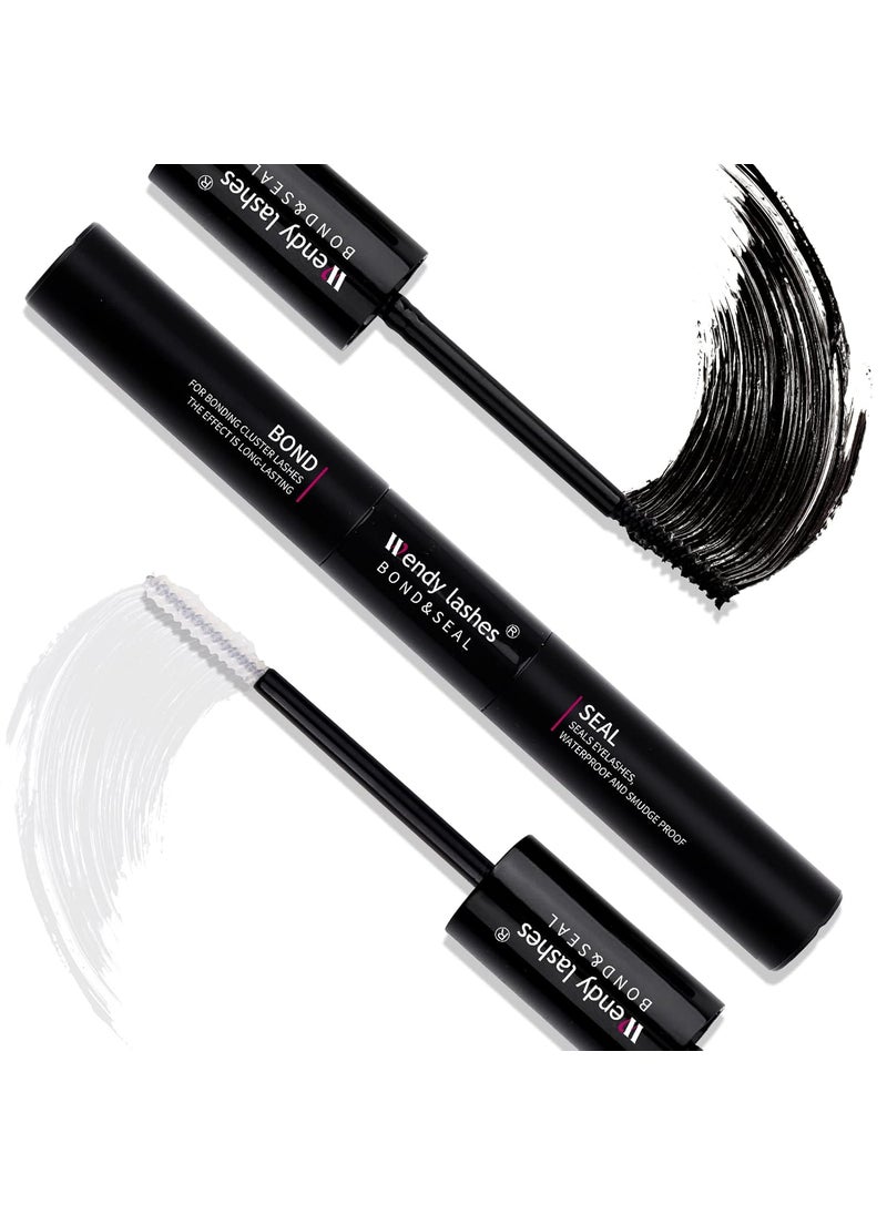 Lash Bond and Seal for Using at Home: Wendy, 2 in 1 Glue for Lashes Cluster, DIY, Strong & Flexible Hold, 5ml Black-Bond, 5ml Clear-Seal