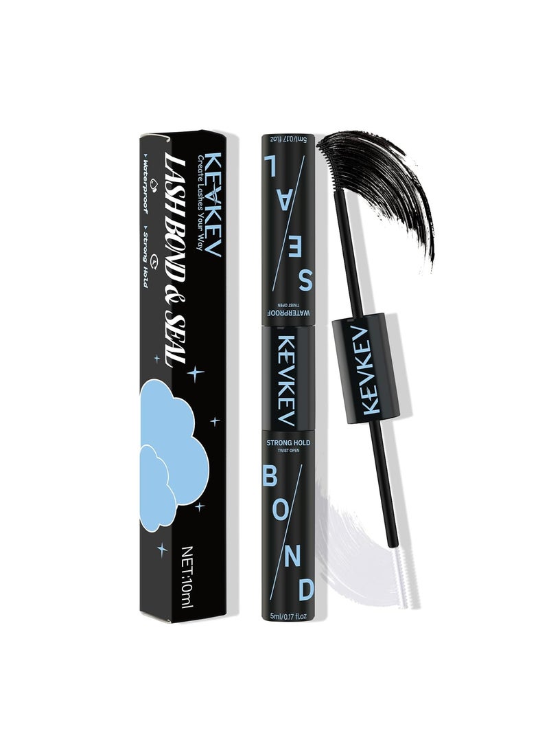 KevKev Lash Bond and Seal Lash Glue for Eyelash Extensions Strong Hold Long Lasting 48-72 Hours Lash Clusters Glue Lash Bond and Seal Waterproof Individual Lash Glue (5ml+5ml, Black Bond and Seal)