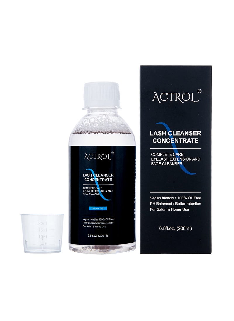 Eyelash Cleanser Concentrate 200ml Unscented Professional Lash Shampoo Foaming Cleanser Lash Wash Concentrate for Extensions Lashes with Salon Home Care-Makes 40 Bottles
