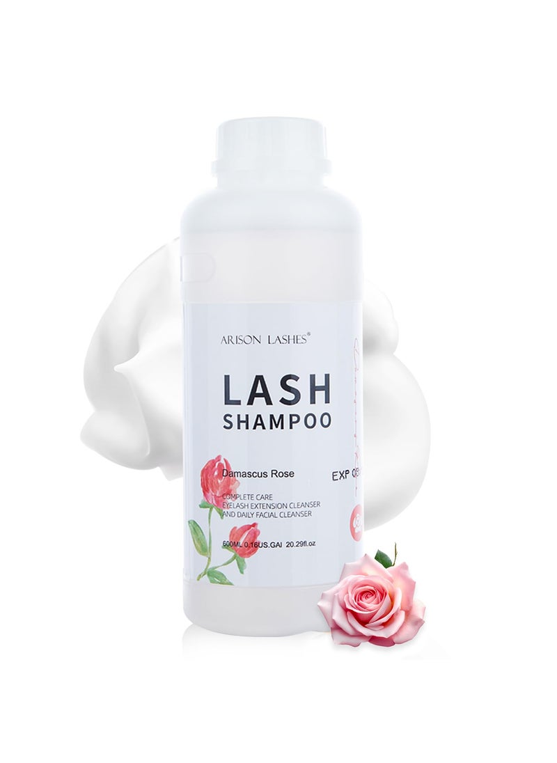 Arison Eyelash Eyelash Extension Shampoo 600ml / Eyelid Foaming Cleanser/Wash for Extensions and Natural Lashes/Paraben & Sulfate Free Safe Makeup & / Professional & Self Use (Rose)