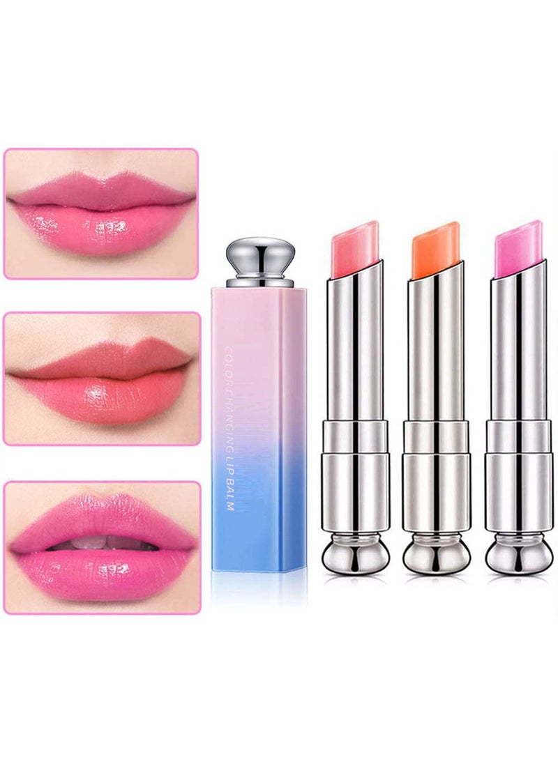 evpct 3Pcs Peach Strawberry Orange Color Changing Change Lipstick Lip Balm Set for Women Korean Magic Lipstick Color Change Changing Lip Tint Tinted Stain Balm Long Lasting Waterproof Crystal Lipstick