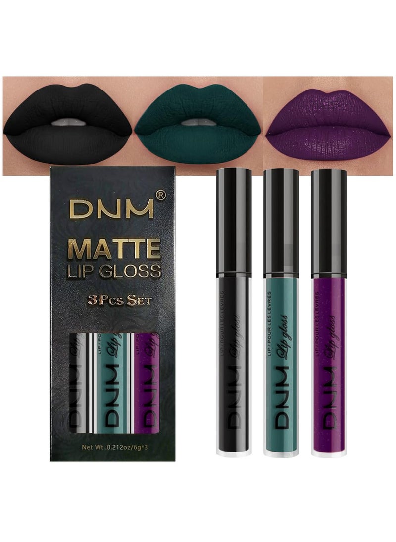 AMY'S DIARY Purple Green Black Matte Plum Liquid Lipstick 3Pcs Sets,24-hour Lipstick Long Lasting Permanent L Magic Lipstick Waterproof Lip Stain 24 Smudge Waterproof for Women (Set18)