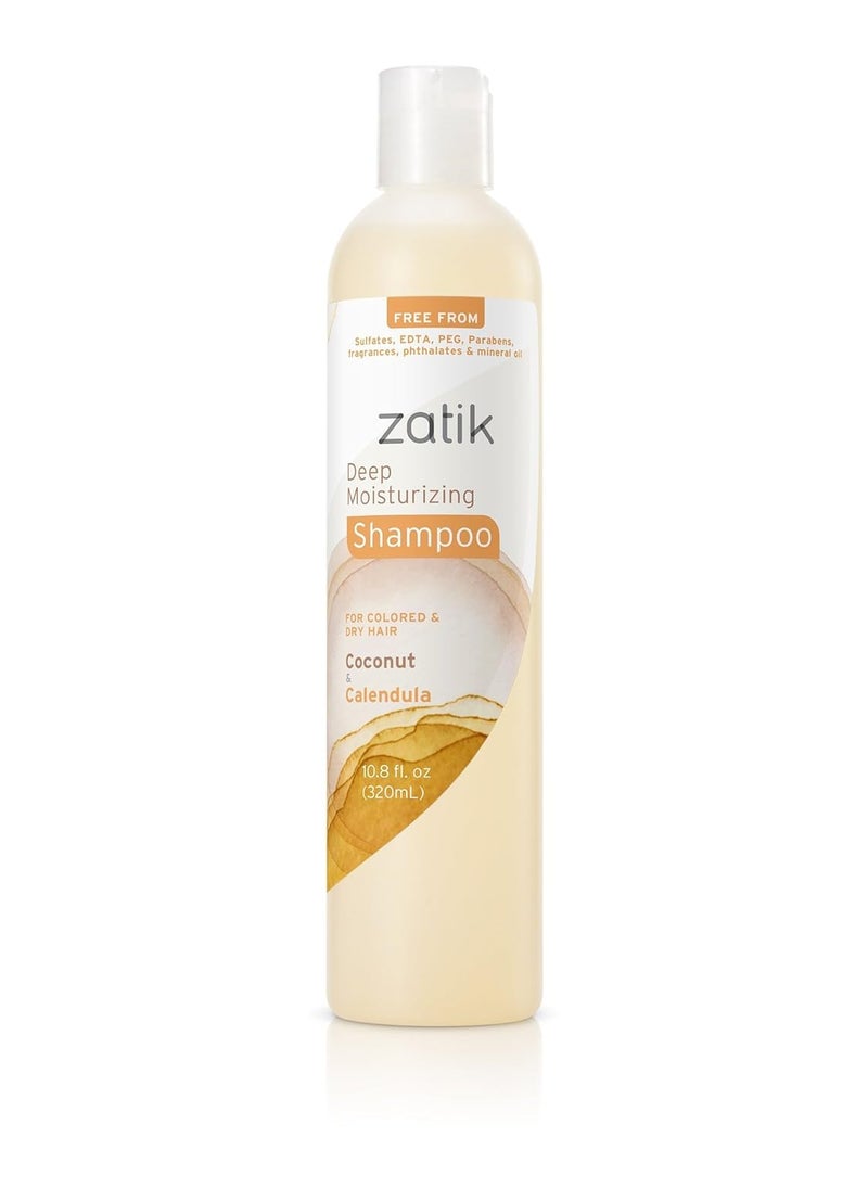 Zatik Naturals - Deep Moisturizing Shampoo with Coconut & Calendula - Vegan Bio-degradable pH balanced, for Colored and Dry Hair, Free From Sulfates, phthalates & Synthetic Fragrances - 10.8 Fl Oz