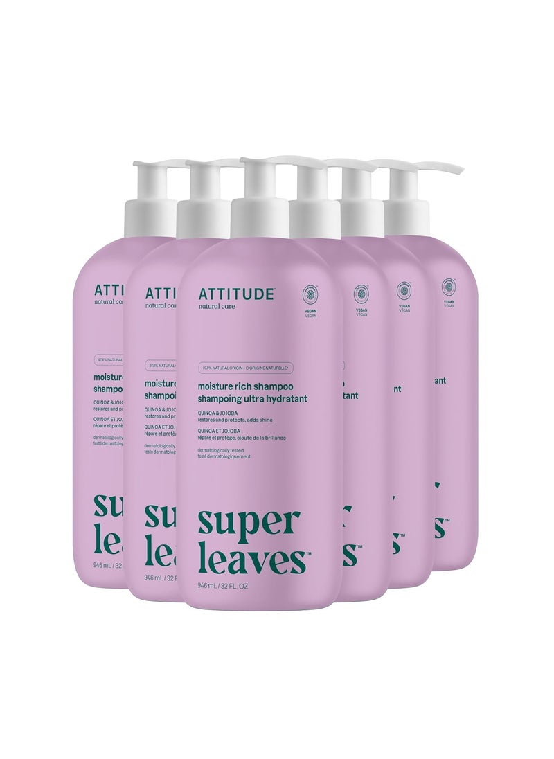 ATTITUDE Moisture Rich Hair Shampoo, EWG Verified, For Dry and Damaged Hair, Naturally Derived Ingredients, Vegan and Plant Based, Quinoa and Jojoba, 32 Fl Oz (Pack of 6)