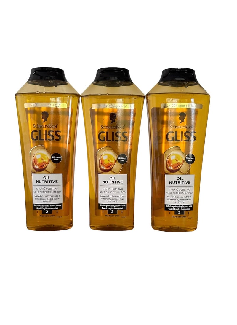 GLISS Hair Repair Shampoo, Oil Nutritive for Longer Hair Prone to Split Ends, 13.6 Ounces (Pack of 3)