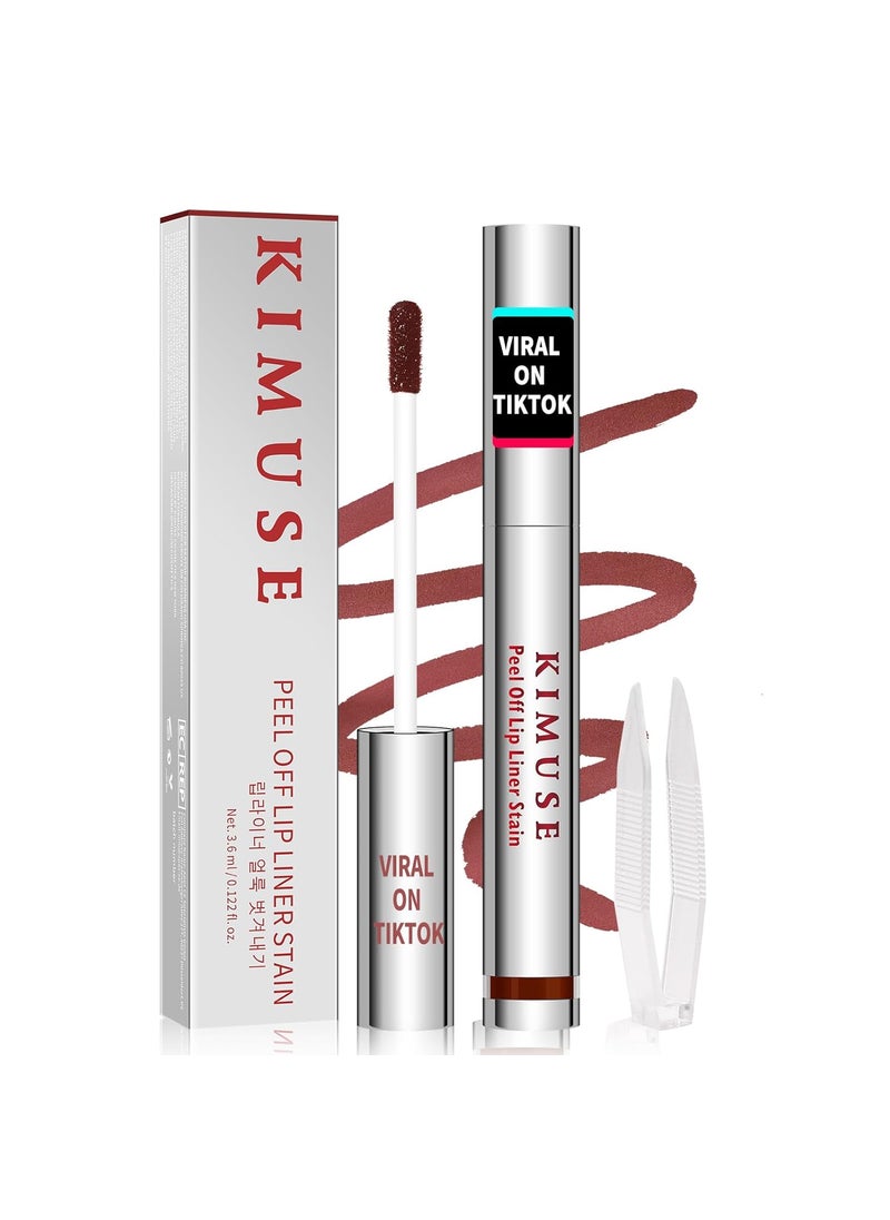 KIMUSE Peel Off Lip Stain, Long Lasting Lip Stain Peel Off with Tweezer, Waterproof Lip Liner Stain, Transfer-Proof, Highly Pigmented Color, Matte Finish